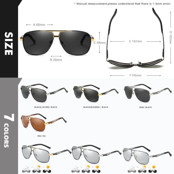 Top Quality Square Retro Photochromic Aluminum Sunglasses Men Polarized Driving Women Sun Glasses For Men Brown 3