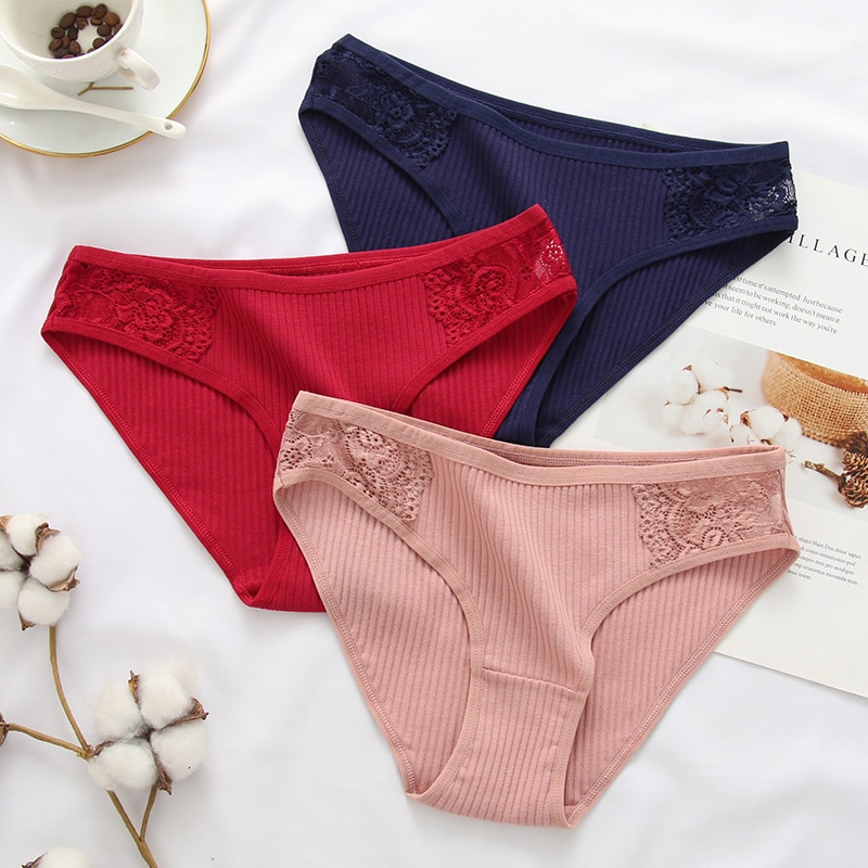 Solid Color Underpants Women Underwear Lace Panties Lingerie Sexy Briefs