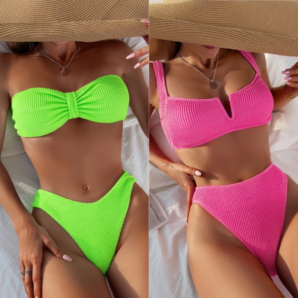 2021 Sexy Women High Waist Bikini Swimsuit Swimwear Female Bandeau Thong Brazilian Biquini Bikini Set Bathing 2