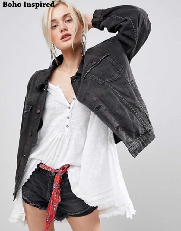 Boho Inspired Oversized multi floral Embroidered Denim Jacket long sleeve casual chic jacket coat women 2020 2