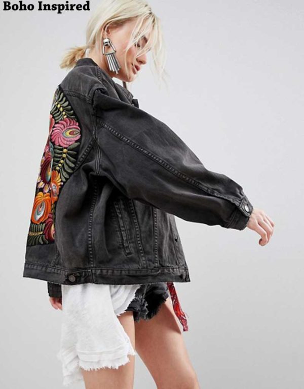 Boho Inspired Oversized multi floral Embroidered Denim Jacket long sleeve casual chic jacket coat women 2020 3