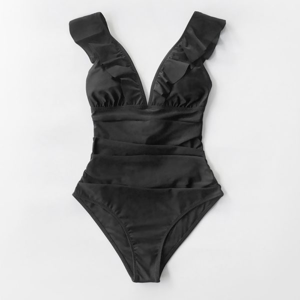 CUPSHE Solid Black Ruffled One piece Swimsuit Women Sexy Lace Up Monokini Swimwear 2021 New Girl 3