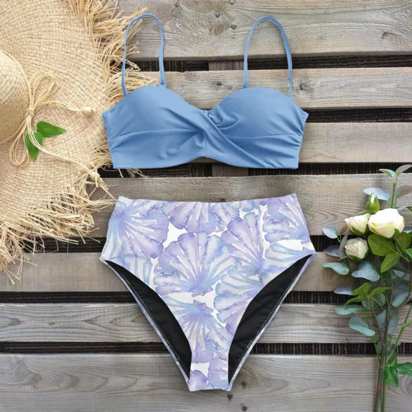 Sexy 2021 Bikini Swimsuit Women Swimwear Push Up Bikinis Set Leaf Print Female High Waist Swimming 1