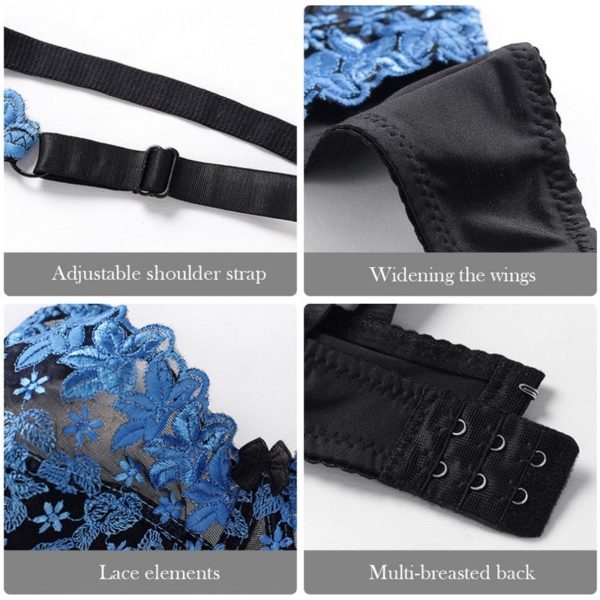 Ultra Thin Lace Embroidery Bras Bralette Plus Size Sexy Women Transparent Brassiere Wire Free Underwear Adjustable 4