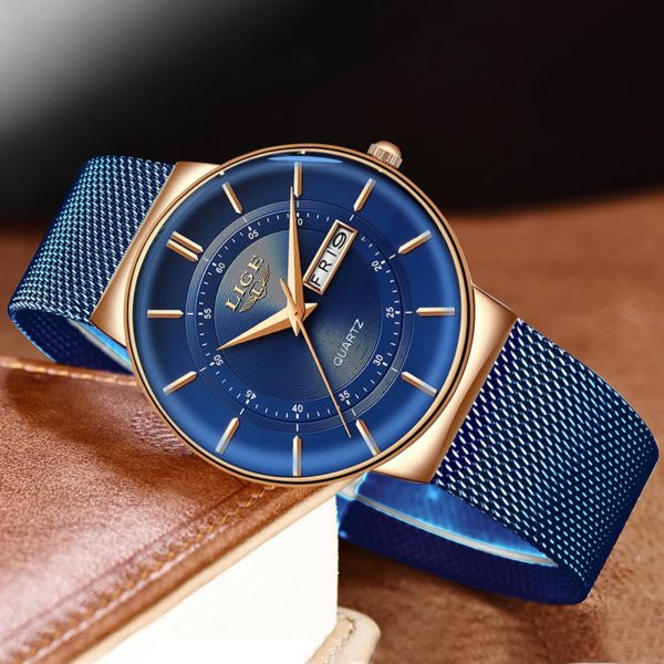 LIGE Women Watches Luxury Brand Ultra thin Calendar Week Quartz Watch Ladies Clocks Mesh Stainless Steel 4