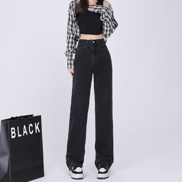 Autumn Winter Blue Black Wide Leg Jeans Women Drape Effect Straight Leg Jeans Pants All match 1