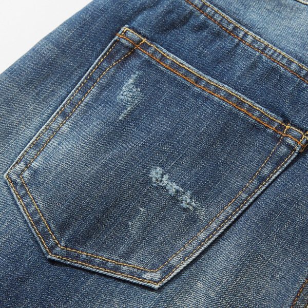 2022 New Fashion Distressed Straight Leg Jeans Hole Loose Trend Men s Selvage Jeans EW2208164 3