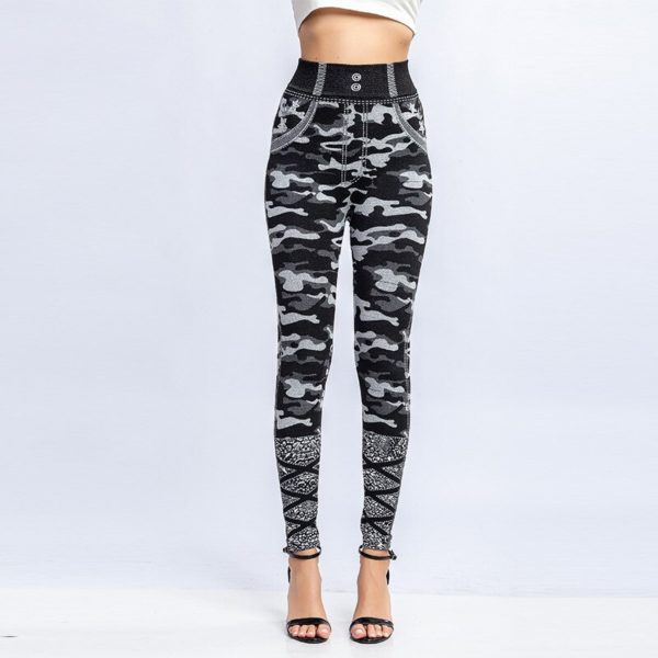 Camouflage Leggings Women Jacquard Denim Leggings High Stretch Fitness Leggings Ladies Black Yoga Pants 1