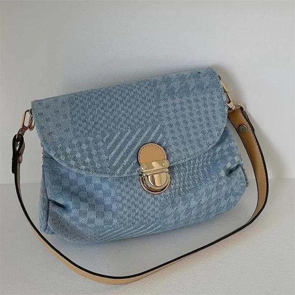 Light Blue Denim Bag Woman 2023 New Retro Locking Denim Handbags Niche Fashion Printed Denim Shoulder 1