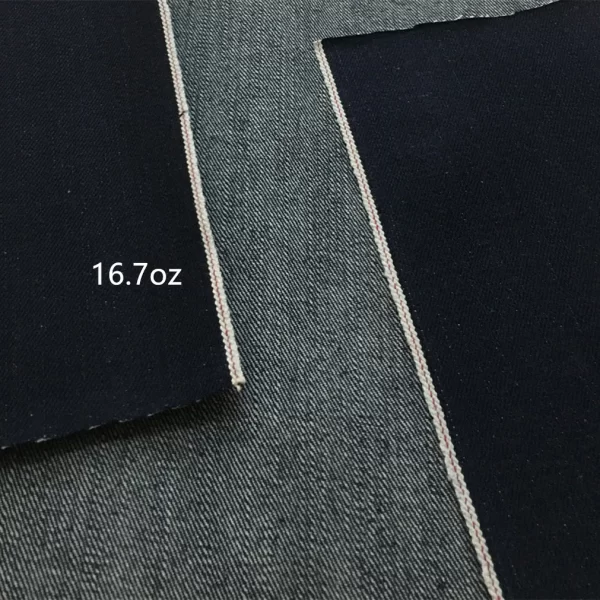 16 7oz Indigo Selvage Heavy Denim Jeans Fabric Dark Blue Unwashed Selvedge Denim Cloth For Cowboy